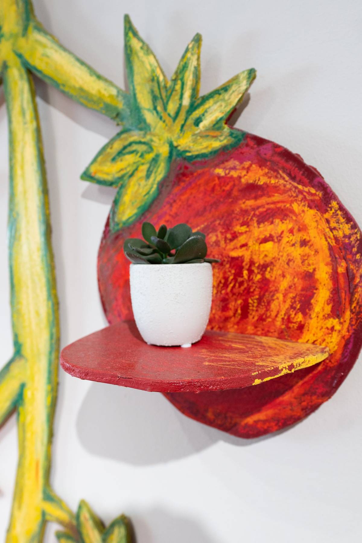 Hand-painted tomato shelves, juice bar side